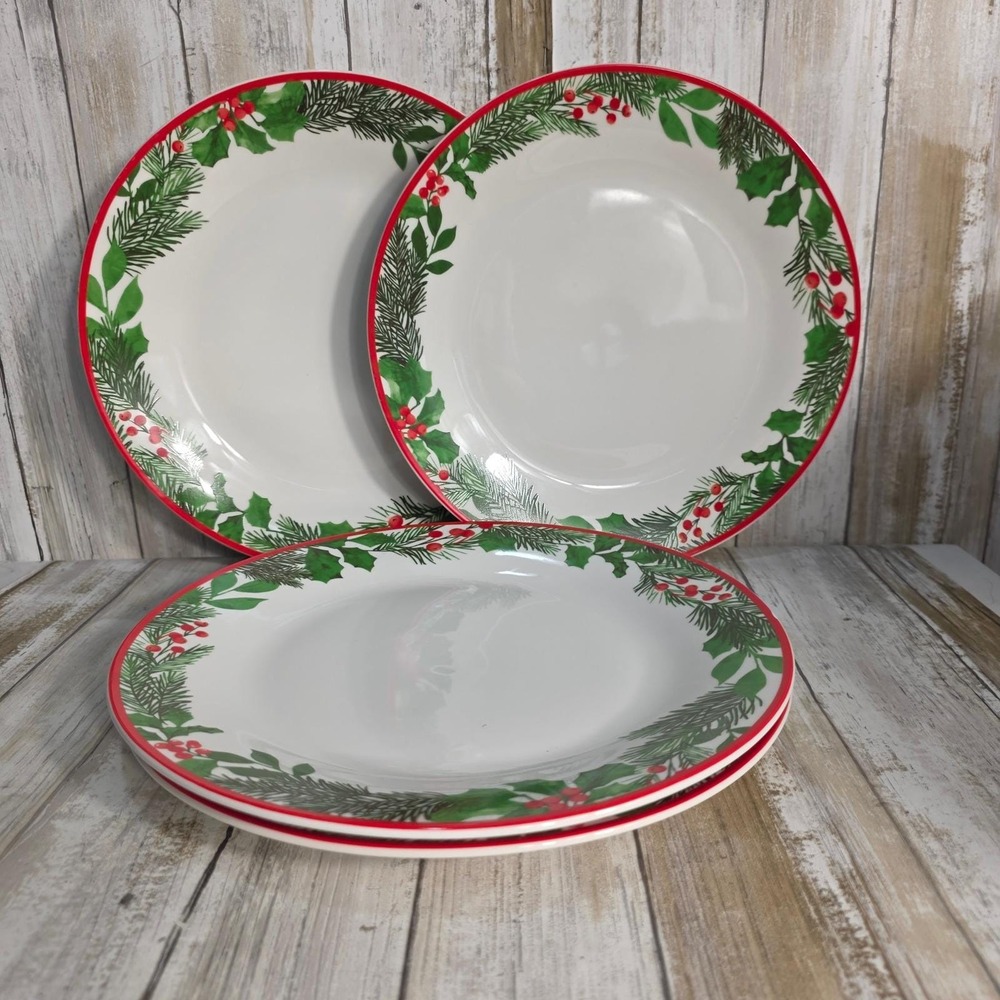 Royal Norfolk Christmas Dinner Plates Set of 4 Pine Wreath Holly Berry 10.5 in - Picture 4 of 7